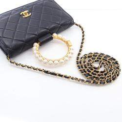 Chanel Black Lambskin Pearl Crown Wallet On Chain (WOC)