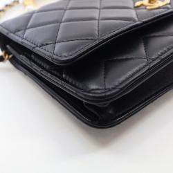 Chanel Black Lambskin Pearl Crown Wallet On Chain (WOC)