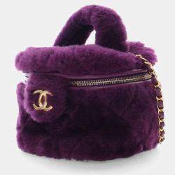 Chanel Purple Shearling  Coconing Small Top Handle Vanity Case with Chain