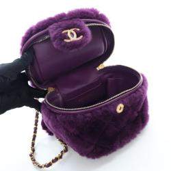 Chanel Purple Shearling  Coconing Small Top Handle Vanity Case with Chain