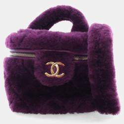 Chanel Purple Shearling  Coconing Small Top Handle Vanity Case with Chain