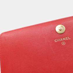 Chanel Red Lambskin Boy Wallet With Chain