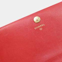 Chanel Red Lambskin Boy Wallet With Chain