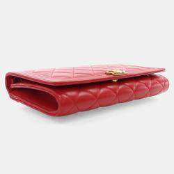Chanel Red Lambskin Boy Wallet With Chain