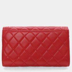 Chanel Red Lambskin Boy Wallet With Chain