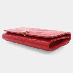 Chanel Red Lambskin Boy Wallet With Chain
