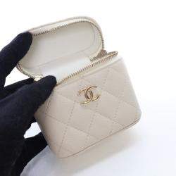 Chanel White Caviar Mini Vanity Case With Chain
