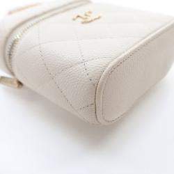 Chanel White Caviar Mini Vanity Case With Chain