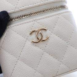 Chanel White Caviar Mini Vanity Case With Chain