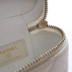 Chanel White Caviar Mini Vanity Case With Chain