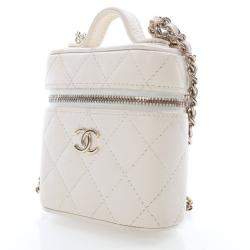 Chanel White Caviar Mini Vanity Case With Chain