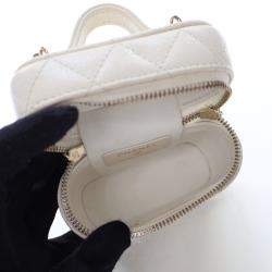 Chanel White Caviar Mini Vanity Case With Chain