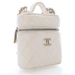 Chanel White Caviar Mini Vanity Case With Chain