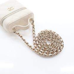 Chanel White Caviar Mini Vanity Case With Chain