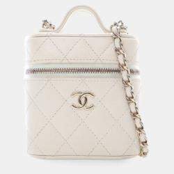 Chanel White Caviar Mini Vanity Case With Chain