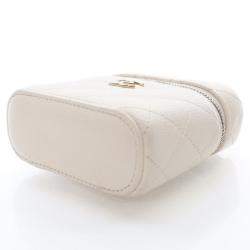 Chanel White Caviar Mini Vanity Case With Chain