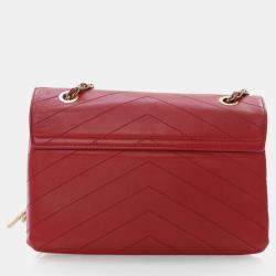 Chanel Red Calfskin Coco Chevron Envelope Small Flap Bag