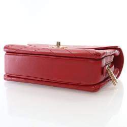 Chanel Red Calfskin Coco Chevron Envelope Small Flap Bag