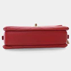 Chanel Red Calfskin Coco Chevron Envelope Small Flap Bag