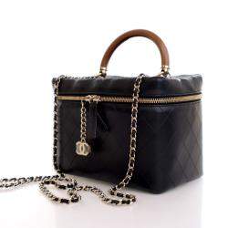 Chanel Black Lambskin Knock On Wood Large  Vanity Case