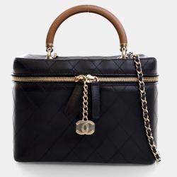 Chanel Black Lambskin Knock On Wood Large  Vanity Case