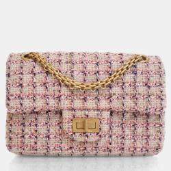 Pre Owned Chanel Pink Tweed Reissue 2.55 Flap Bag 224