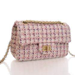 Pre Owned Chanel Pink Tweed Reissue 2.55 Flap Bag 224
