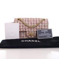 Pre Owned Chanel Pink Tweed Reissue 2.55 Flap Bag 224