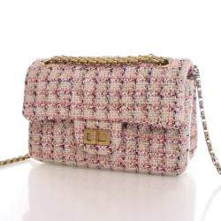 Pre Owned Chanel Pink Tweed Reissue 2.55 Flap Bag 224