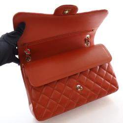 Pre Owned Chanel Red Classic Jumbo Double Flap Bag