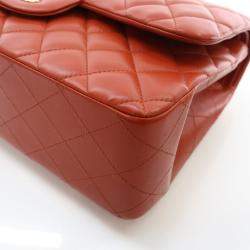 Pre Owned Chanel Red Classic Jumbo Double Flap Bag