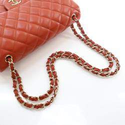Pre Owned Chanel Red Classic Jumbo Double Flap Bag