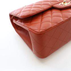 Pre Owned Chanel Red Classic Jumbo Double Flap Bag