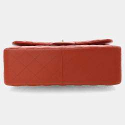 Pre Owned Chanel Red Classic Jumbo Double Flap Bag