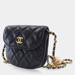 Chanel Black Lambskin Pearl Crush Mini Waist Bag
