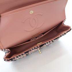 Chanel Pink Tweed Classic Medium Double Flap Bag