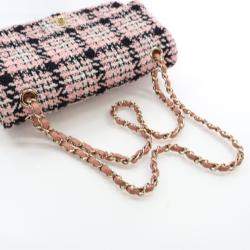 Chanel Pink Tweed Classic Medium Double Flap Bag