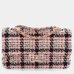 Chanel Pink Tweed Classic Medium Double Flap Bag