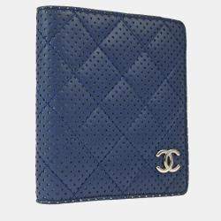Chanel Blue Lambskin Perforated Bifold Wallet