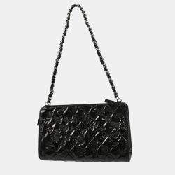 Pre Owned Chanel Black Patent Leather Icon Chain Handbag
