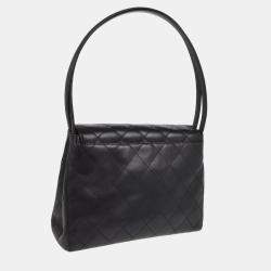 Pre Owned Chanel Black Lambskin Straight Flap Shoulder Bag