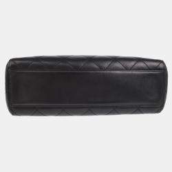 Pre Owned Chanel Black Lambskin Straight Flap Shoulder Bag