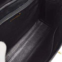 Pre Owned Chanel Black Lambskin Straight Flap Shoulder Bag