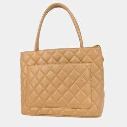 Pre Owned Chanel Beige Calfskin Medallion Tote Bag