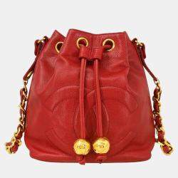 Chanel Red Calfskin Bucket Shoulder Bag