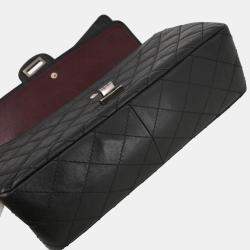 Pre Owned Chanel Black Calfskin 2.55 Jumbo Classic Double Flap Shoulder Bag