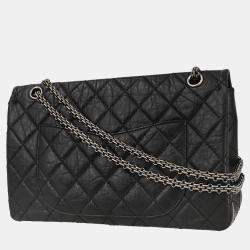 Pre Owned Chanel Black Calfskin 2.55 Jumbo Classic Double Flap Shoulder Bag