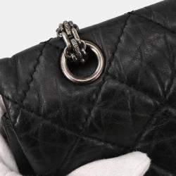 Pre Owned Chanel Black Calfskin 2.55 Jumbo Classic Double Flap Shoulder Bag