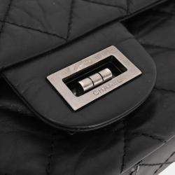 Pre Owned Chanel Black Calfskin 2.55 Jumbo Classic Double Flap Shoulder Bag