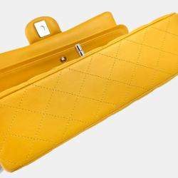 Pre Owned Chanel Yellow Lambskin Medium Classic Double Flap Shoulder Bag